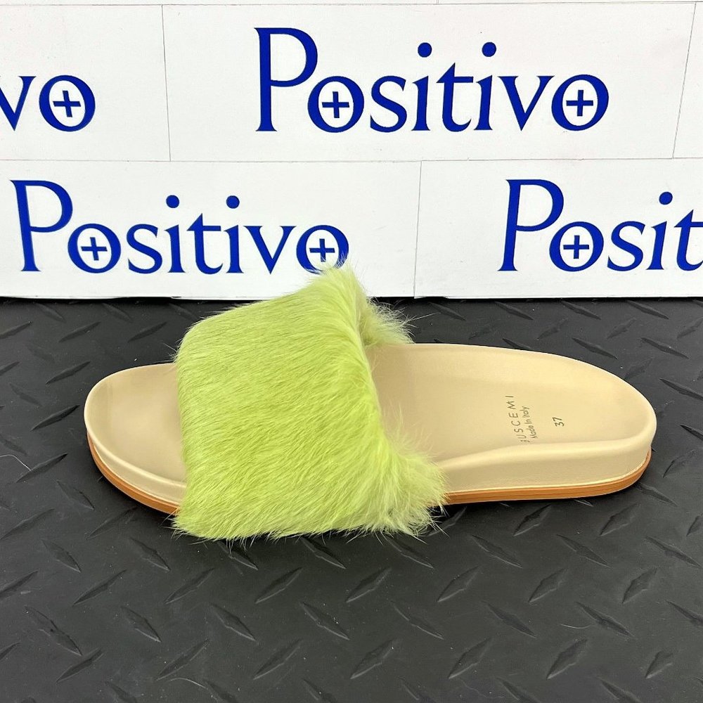 Buscemi Slide Fur Clot Green Leather Slippers US 6 EU 36